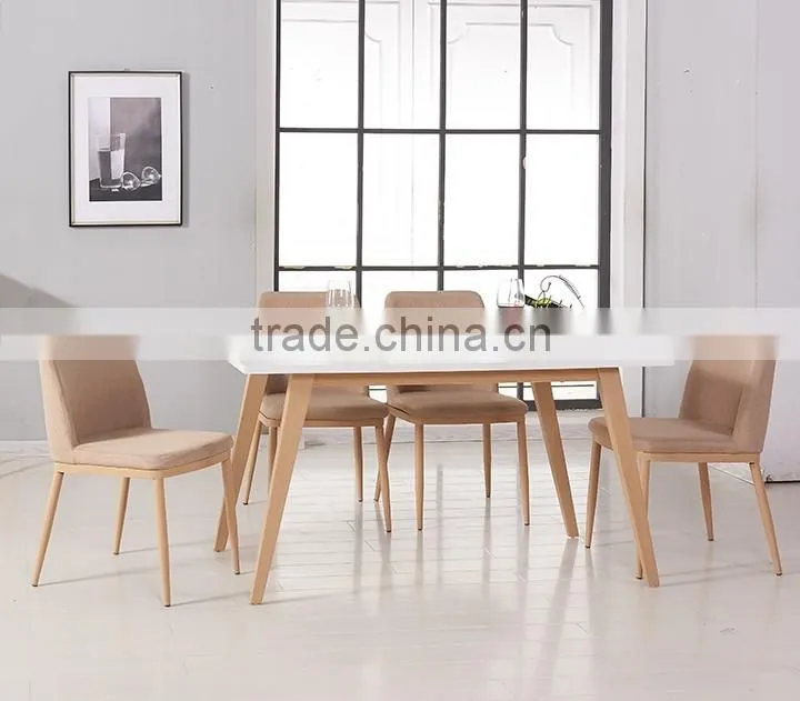 New design white top wood surface metal frame dining table set DT158