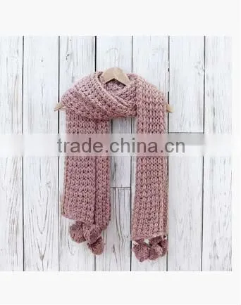 Chunky Winter Scarf with Pom Poms