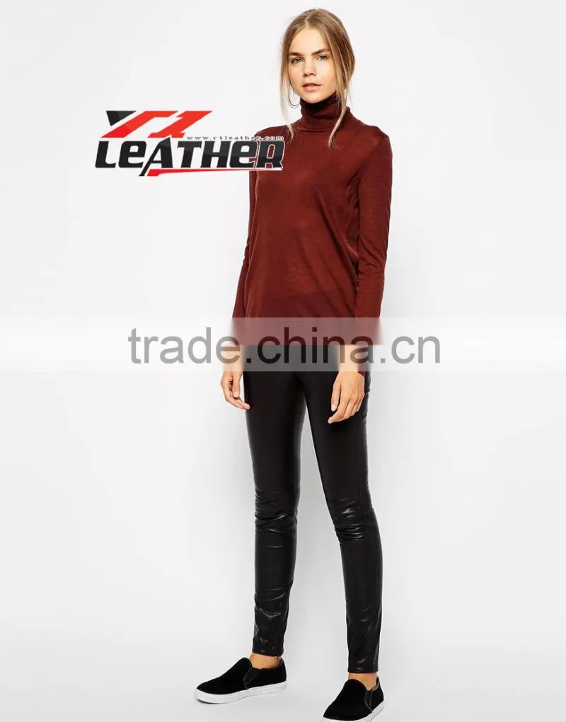 Joint Sexy Design Women's Black Leather Pants Ladies