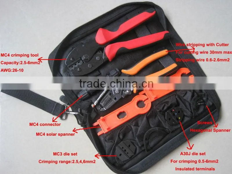 Solar PV MC4 Crimping tool kits for MC4 MC3 solar connector(2.5~6.0mm2) with cable cutter crimp 26-10AWG pins