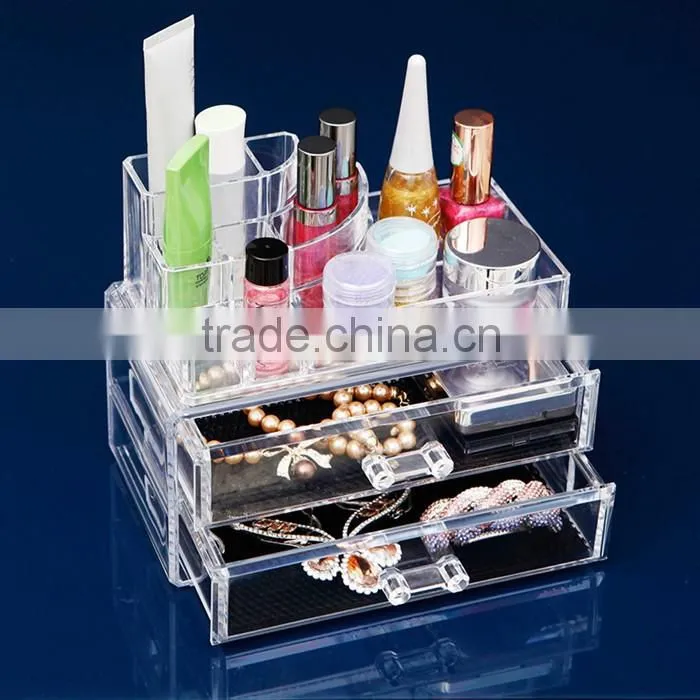 Large clear acrylic cosmetic makeup organizer with drawer