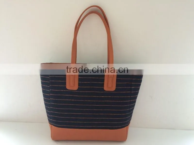 New arrivel strip woolen fabric women tote bag with cosmetic bags