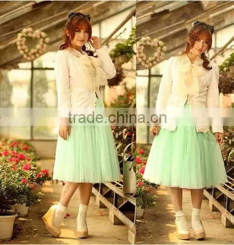 Fashion Women Bohemian Mesh Ball Gown Skirt A-Line Pleated Midi Swing Skirt