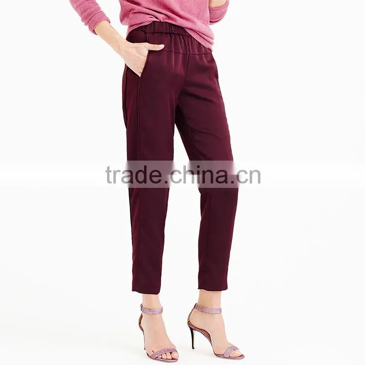 Oem suppply fashion satin elastic waist straight legging new style women pants