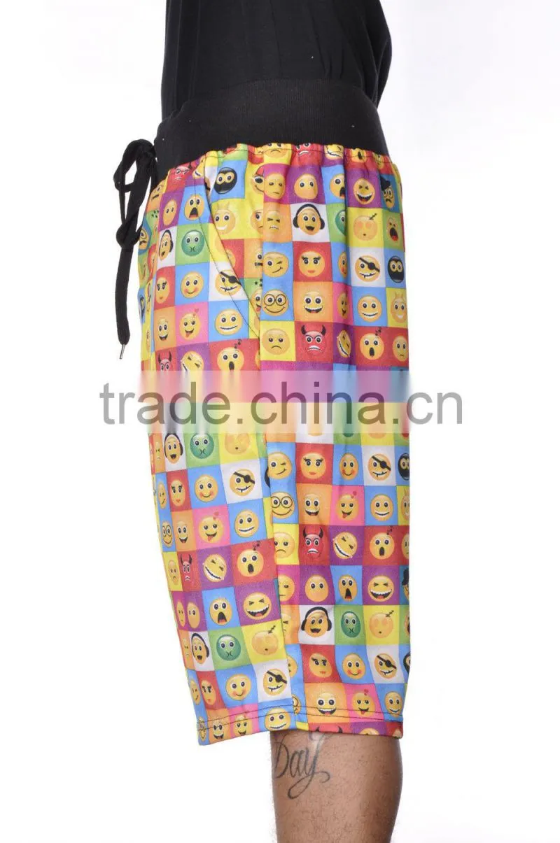 Mens Summer French Terry Emoji Funny Face Print Shorts