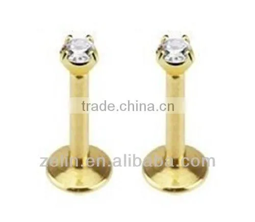 2014 wholesale cheap gold plating gem fashion lip labret rings body piercing jewelry