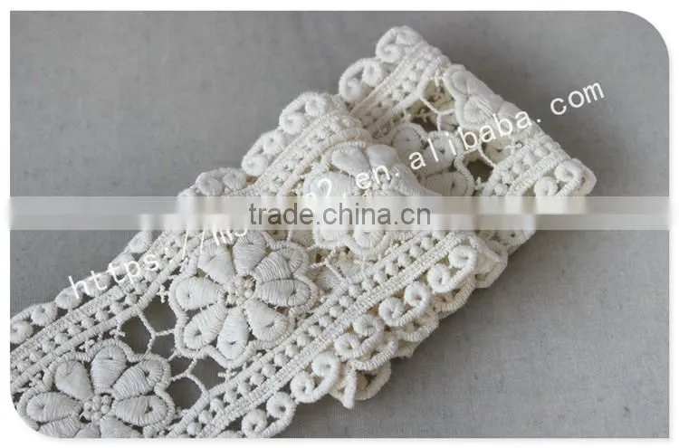 Newest design 8cm width flowers embroidery cotton lace trim wholesale