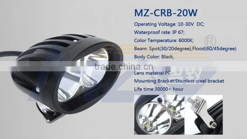 MZ LED Headlights High Power 20W CRE E LED Work Lights 2PC*10W die cast housing offroad lamp IP67 RoHS CE China factory US stock