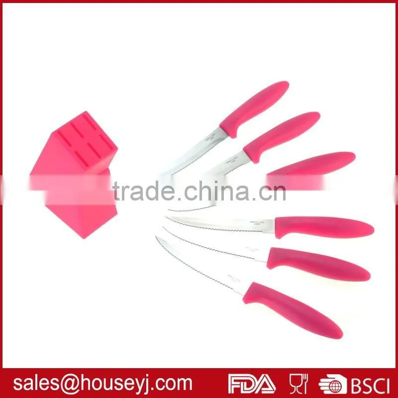 6 pcs stainless steel steak knife set with knife block