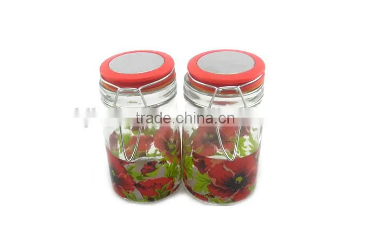 glass candy pot with metal clip lid TK16