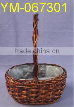 Round Willow Basket with Long Handle