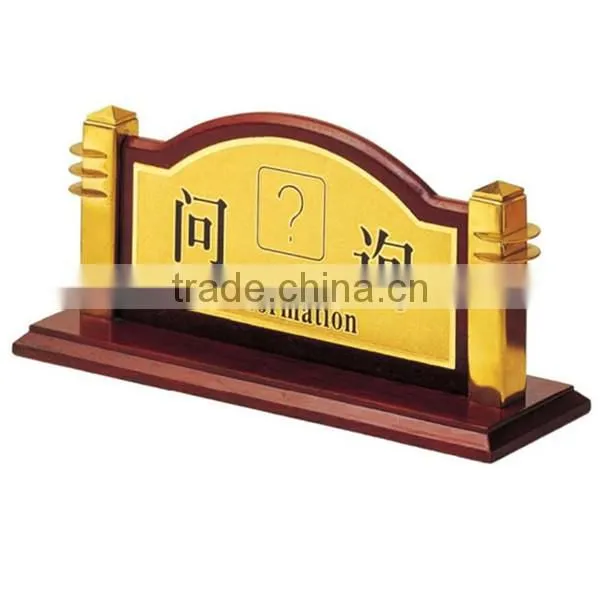 High quality reception table sign stand/ Double side table hotel sign stand/ Table top sign holder with metal base P-56 Hot sale