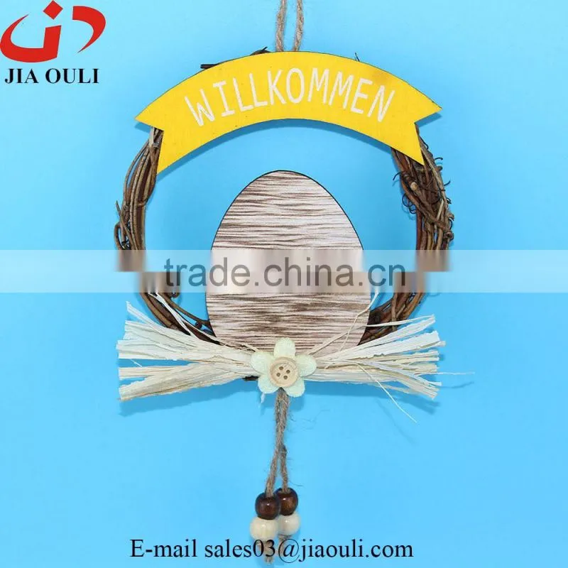 New design with wood egg easter decorations rattan wreath hanger