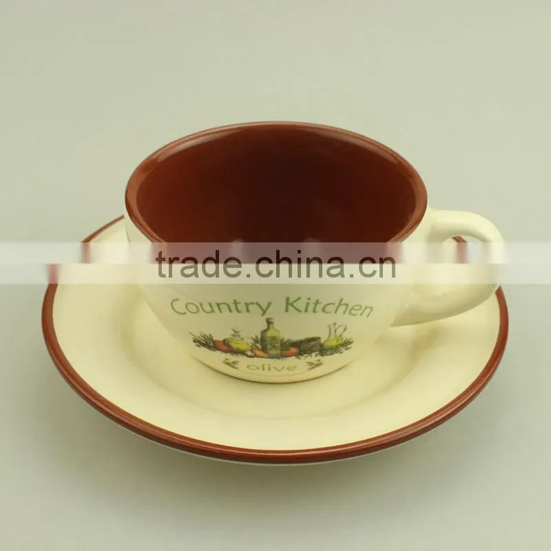 double glaze custom decal ceramic cup and saucer