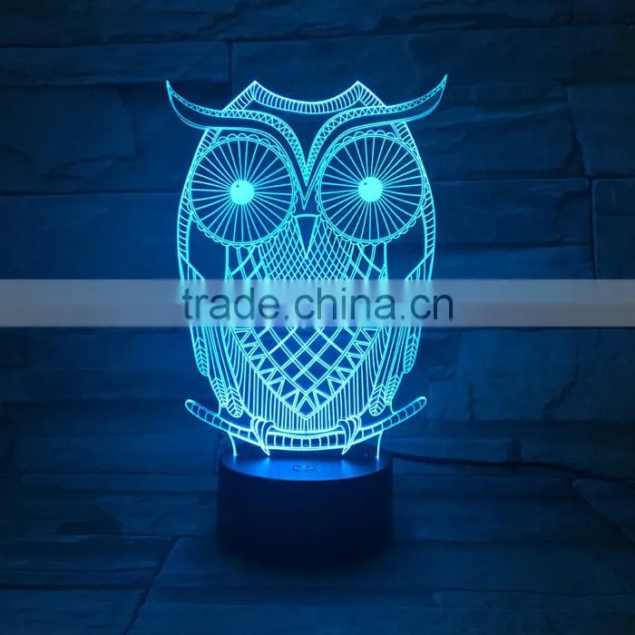 UCHOME Owl 3D Illusion Lamp 7 Color Changing Touch/Press Table Desk LED Night Light