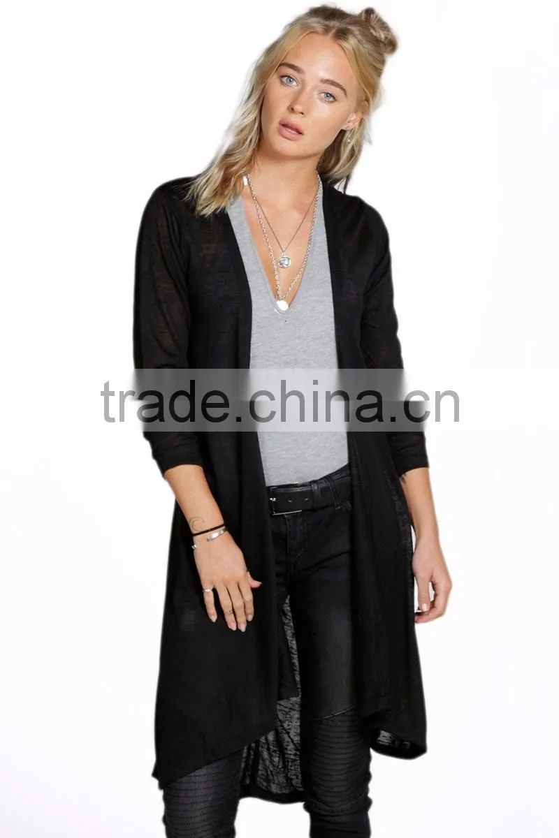 latest fashon black jersey longline cardigan for women