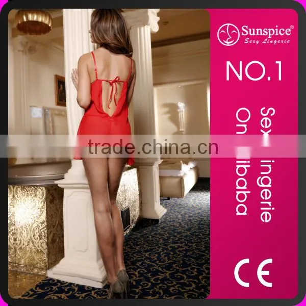 V back show chiffon red mature women sexy lingerie