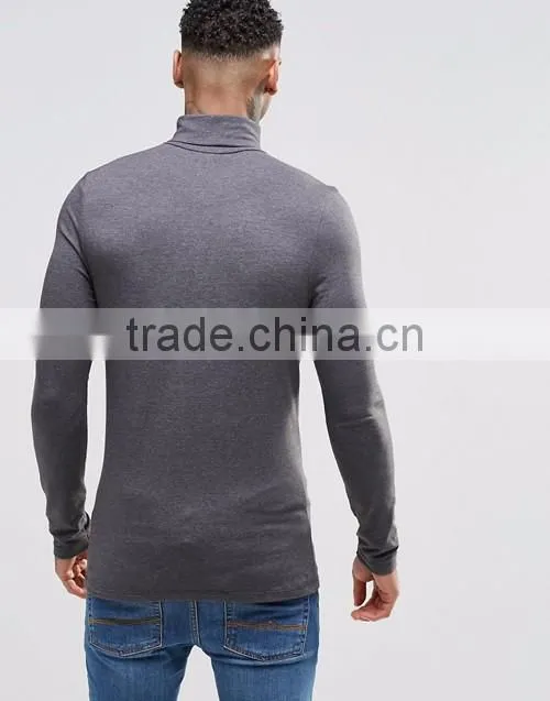 Men extreme muscle skinny fit roll neck long sleeve tee shirt OEM china manufacturers
