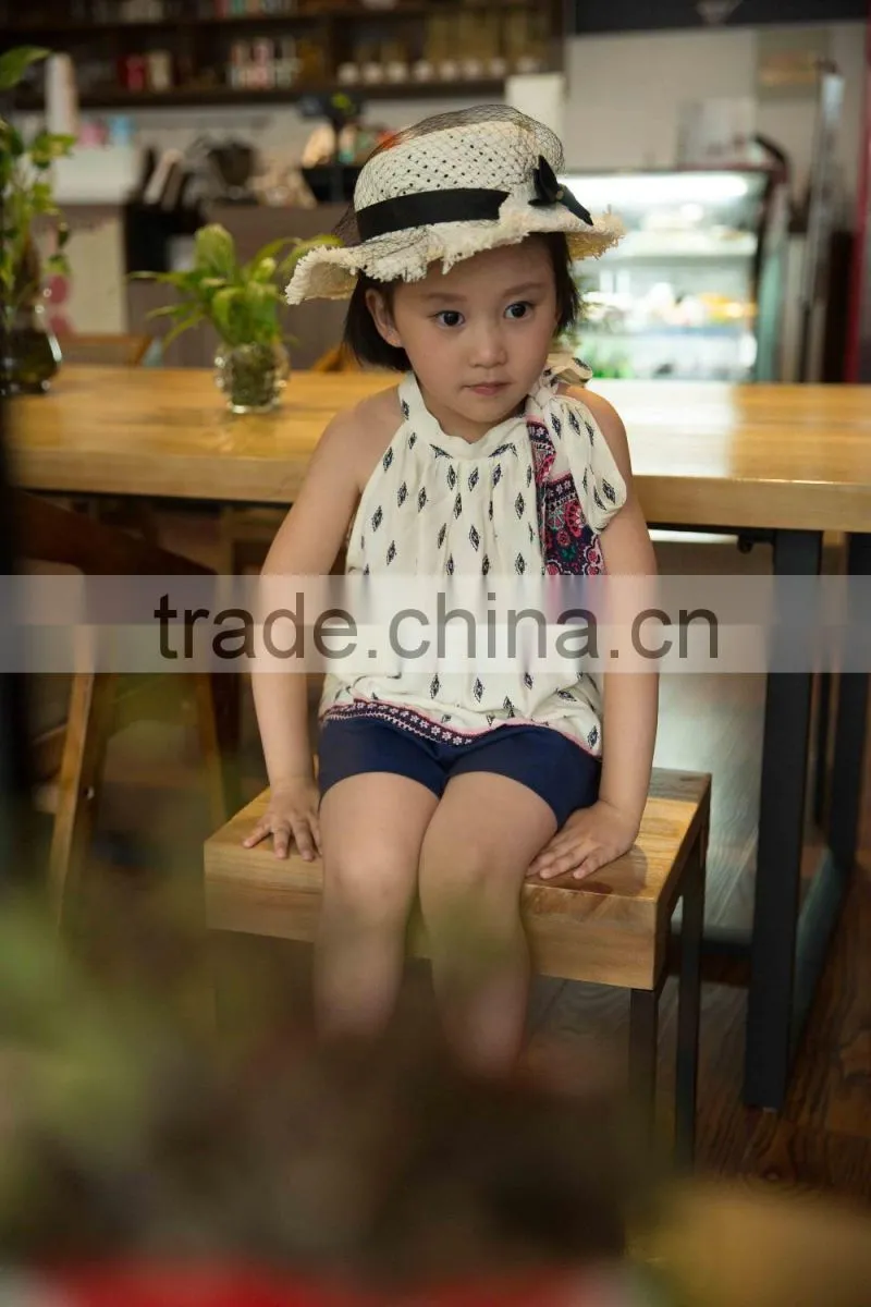 lovely fashion 2016 girl sleeveless blouse summer blouse off shoulder blouse bright color baby girl printed dress for summer