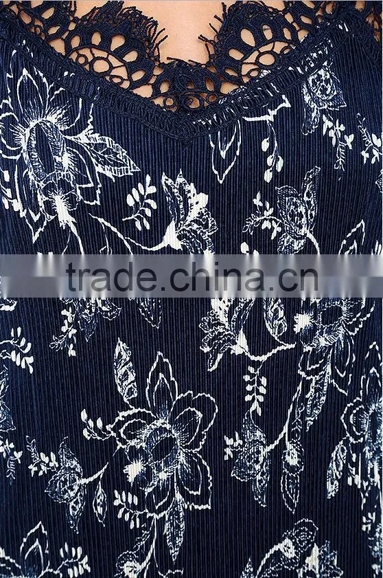 New design women dresses floral print lace top maxi hippie bohemian dress