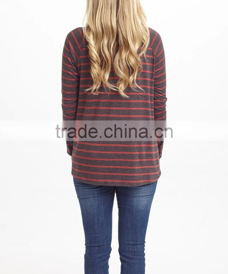 2016 New Maternity Tops With Coral And Charcoal Stripe Maternity Tee Long Sleeve Women Wear WT80817-42
