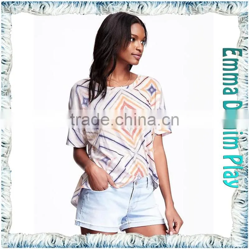 Custom Design Silk Screen Printing Stylish Design Girl's Sexy Boat Neck T Shirts