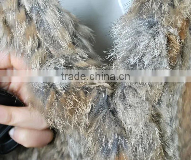 YR321 New RU Design Turn-down Collar Real Natural Knitted Rabbit Fur Vest