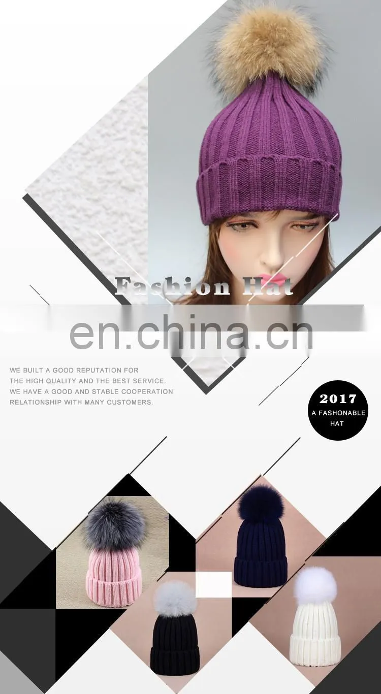 Classical stripe style adults acrylic hats winter acrylic hats with big ball on top