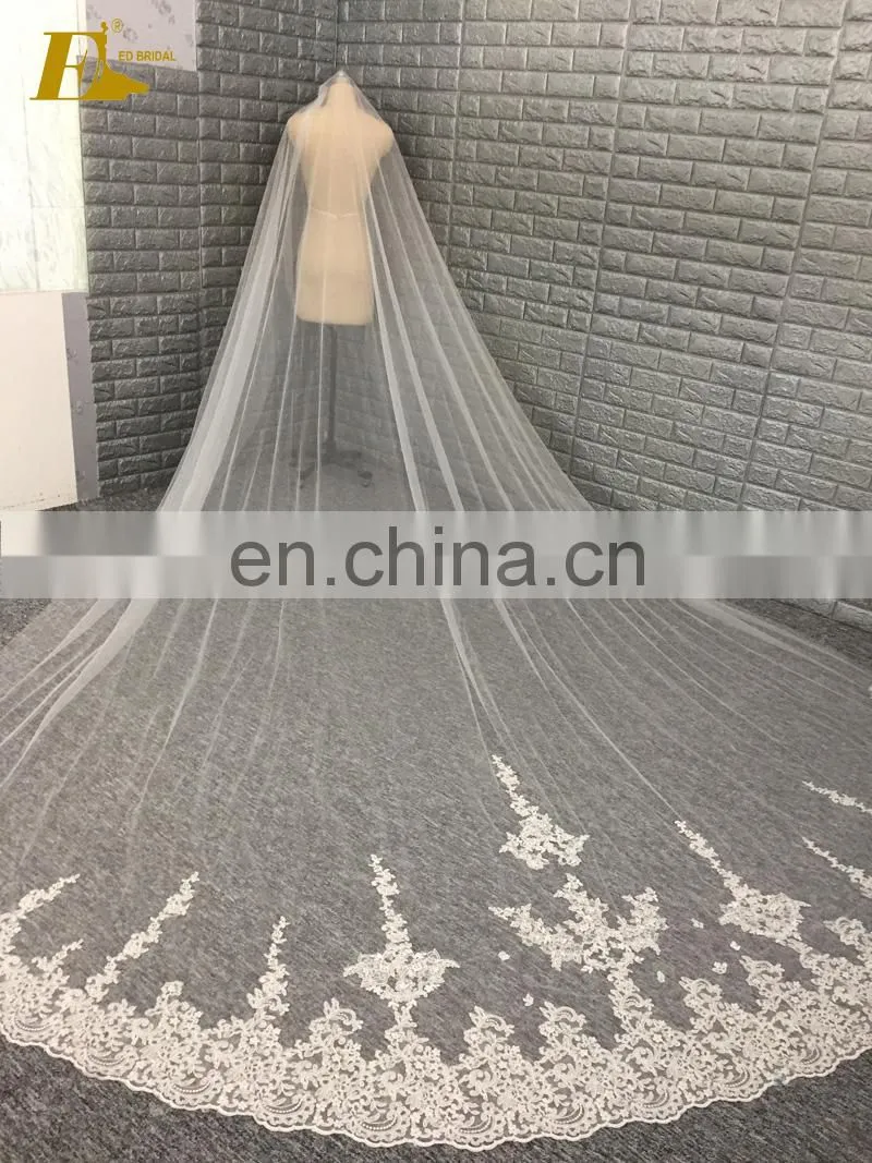 2017 Wholesale Latest Wholesale Lace Applique 1 Layers Long Cathedral Wedding Veil