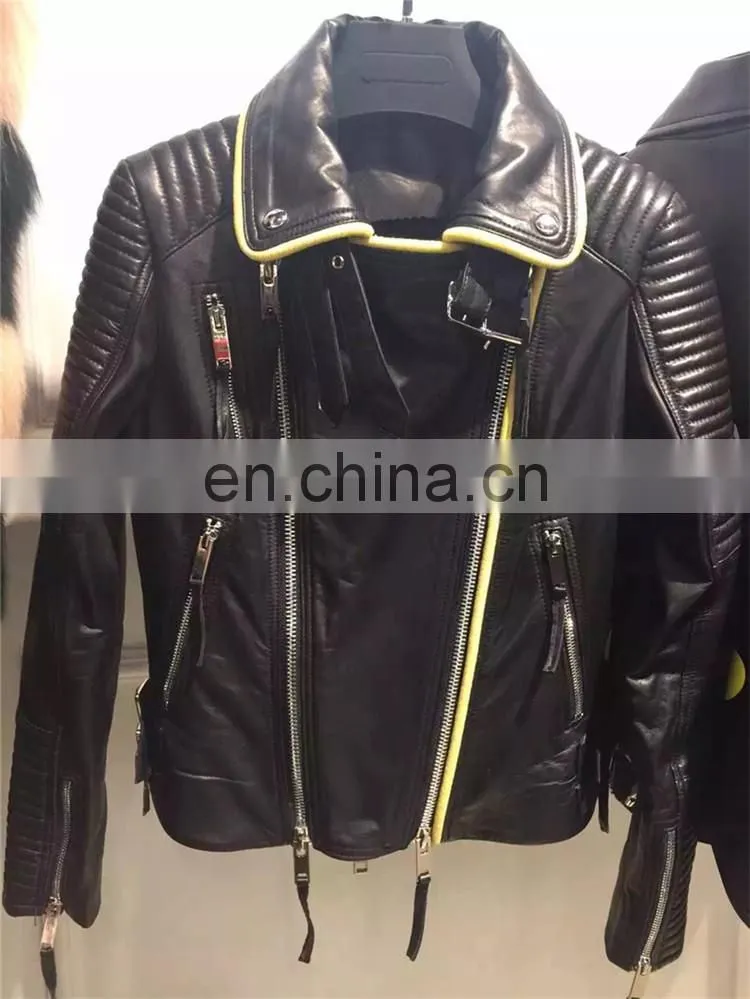 2017 Wholesale Women Real Leather Coat Lady Spring Overcoat