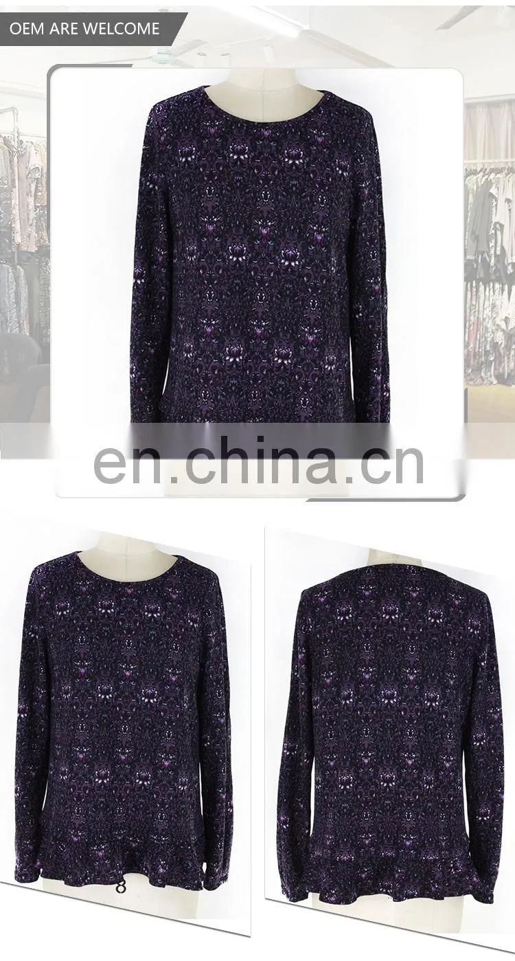 GuangZhou supplier Vintage Printing Pattern plus size frill hem ropa mujer blouse for middle age woman