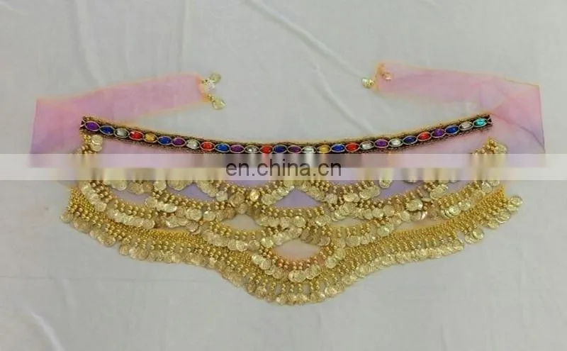 High quality Organza gold coin belly dance hip scarf with gradient color Y-2053#