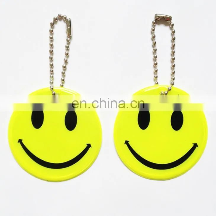 Promotional Gift Stock Items Warning Sign Type Safty Children Protection Use Custom Pvc Reflective Emoji Keychain