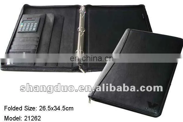 Top Popular Leather Zipper Portfolio With Calculator and Card Slots