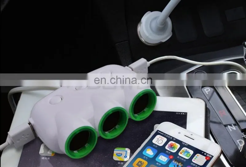 3 Way Auto Dual USB Port Car Cigarette Lighter Socket Adapter Charger for iPhone Samsung Phone