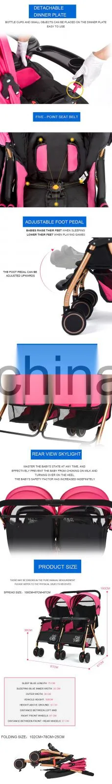 China New Folding Lightweight Double Pushchairs for Sale Cheap Jogging Double Stroller for Newborn Twins
