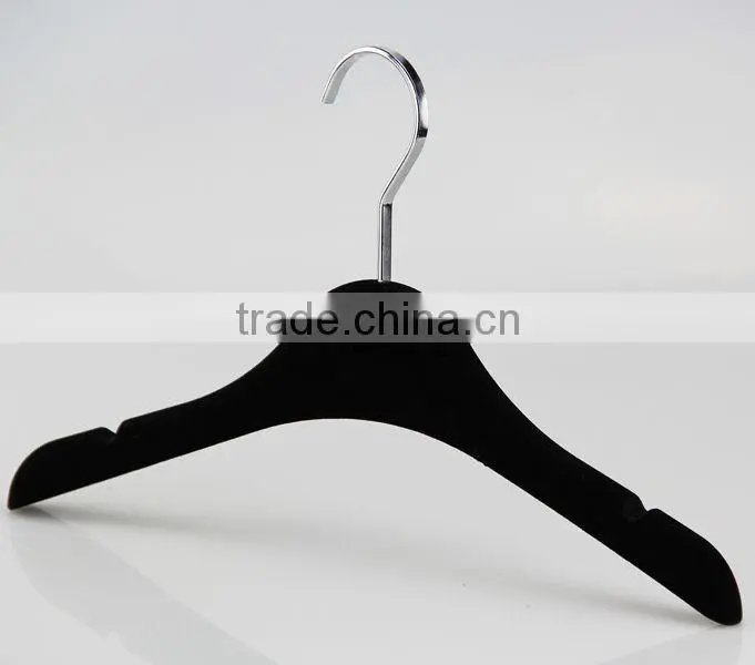 black plastic hanger with velvet surface for women