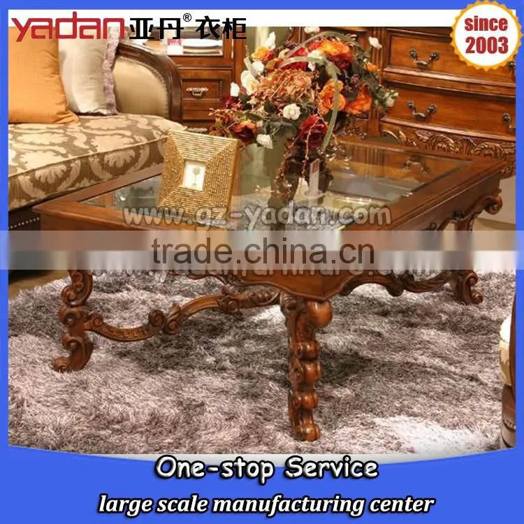European glass coffee table design, hand carved coffee table, wood tea table