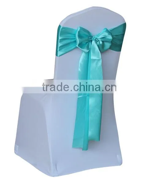 cheap spandex chair cover with lightblue self-tie chair sash