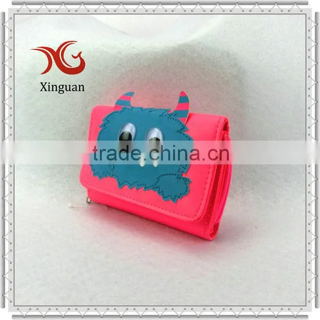 Pink PU leather women purse with cute decoration