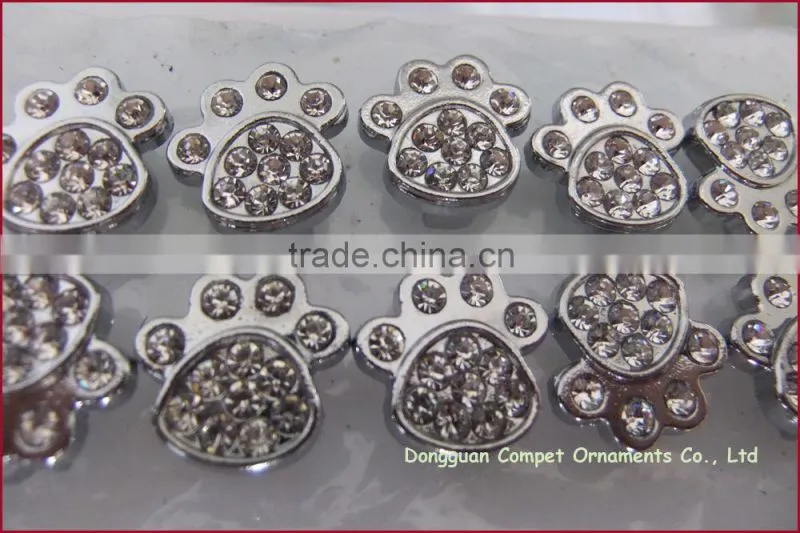 Compet Rhinestone Metal Zinc Alloy Jewelry Paw Print 10mm Slide Charms