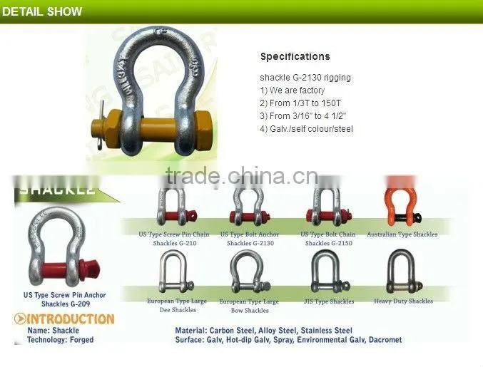 China Made H.D.G. Drop Forged Carbon Steel U.S. Type Bow Shackle