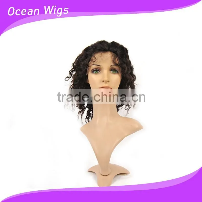 human hair front lace wig, deep wave,12", natural color
