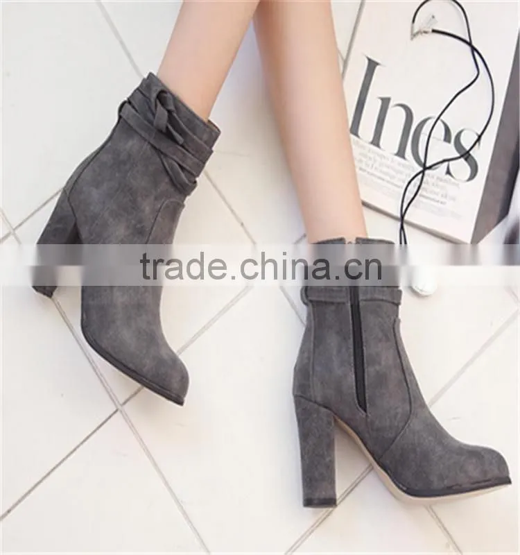 New arrival high heel ladies suede ankle gray european button ankle boots shoes