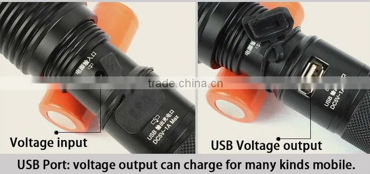 GOREAD Y73 Aluminum zoom rechargeable flashlight XML T6 USB Mobile Power for IPHONE rechargeable torch