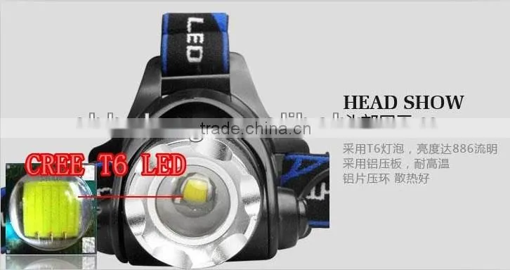 XML-T6 LED light with zoom function new design headlamp rechargeable headlamp