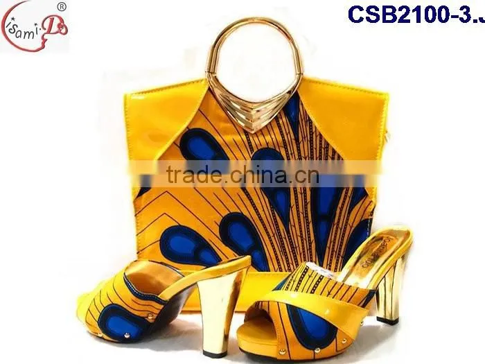 CSB2100 new coming hot sale fantastic adorable design yellow red set high heel casual slippers shoes matching bag set