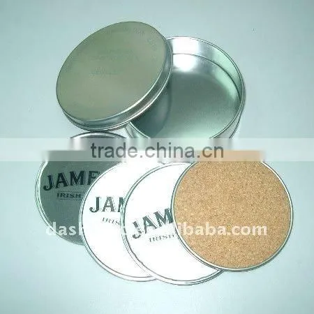 round tin coaster with cork back