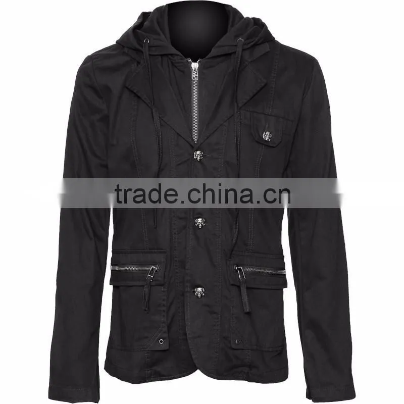 Jacket with skull buttons and removable hood