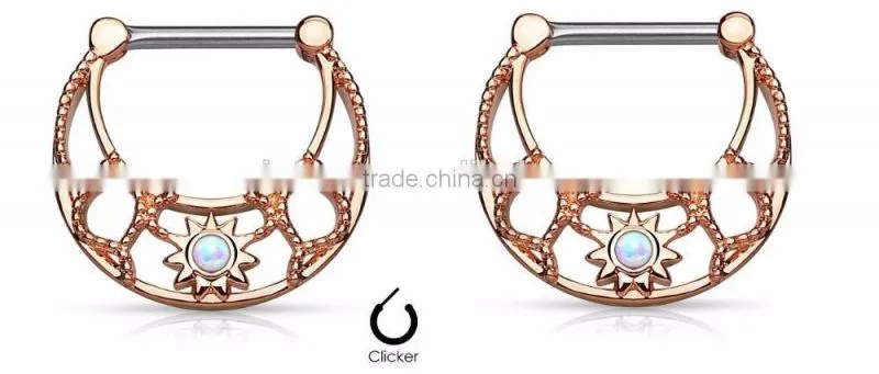 Nipple Rings Clickers Opal Set Stainless Steel Body Jewelry